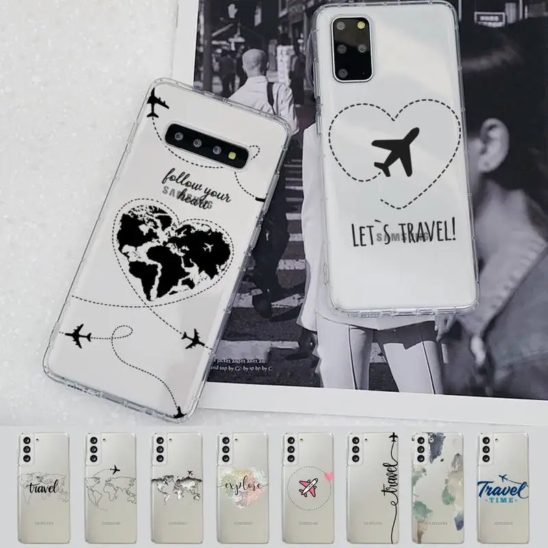 

World Map Travel Phone Case for Samsung A51 A52 A71 A12 for Redmi 7 9 9A for Huawei Honor8X 10i Clear Case