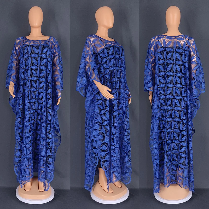 

Летнее элегантное Африканское женское платье с круглым вырезом, розовое, желтое, синее, длинное кружевное Африканское платье, Abaya, африканск...