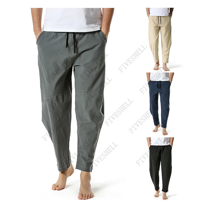 2023 Solid Color Home Casual Joggers Pants Men New Cotton Linen Jogging Sweatpants Trousers Men Clothing Pantalones Hombre