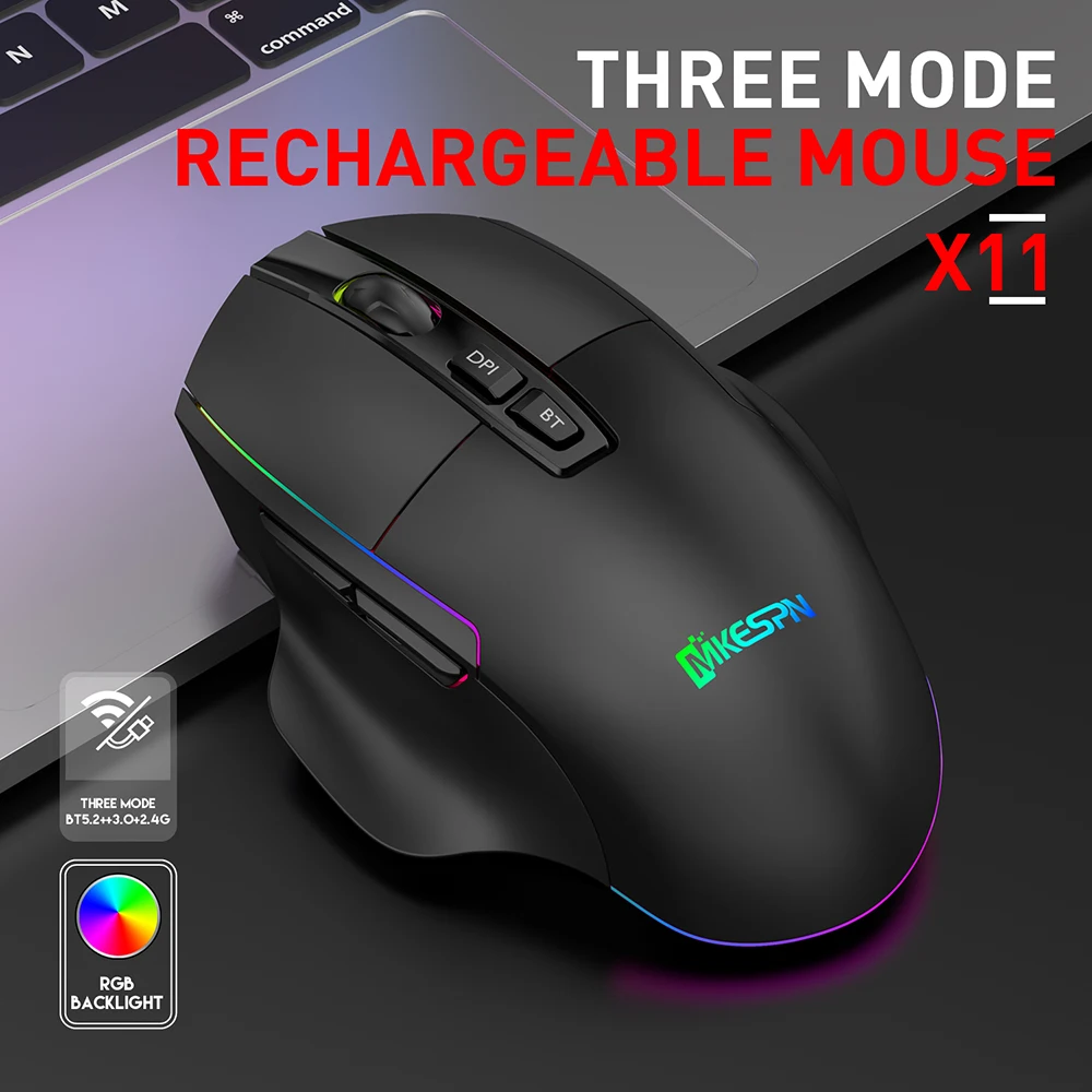

Беспроводная игровая мышь ORZERHOME, регулируемая портативная Бесшумная эргономичная мышь с подзарядкой по Bluetooth, RGB