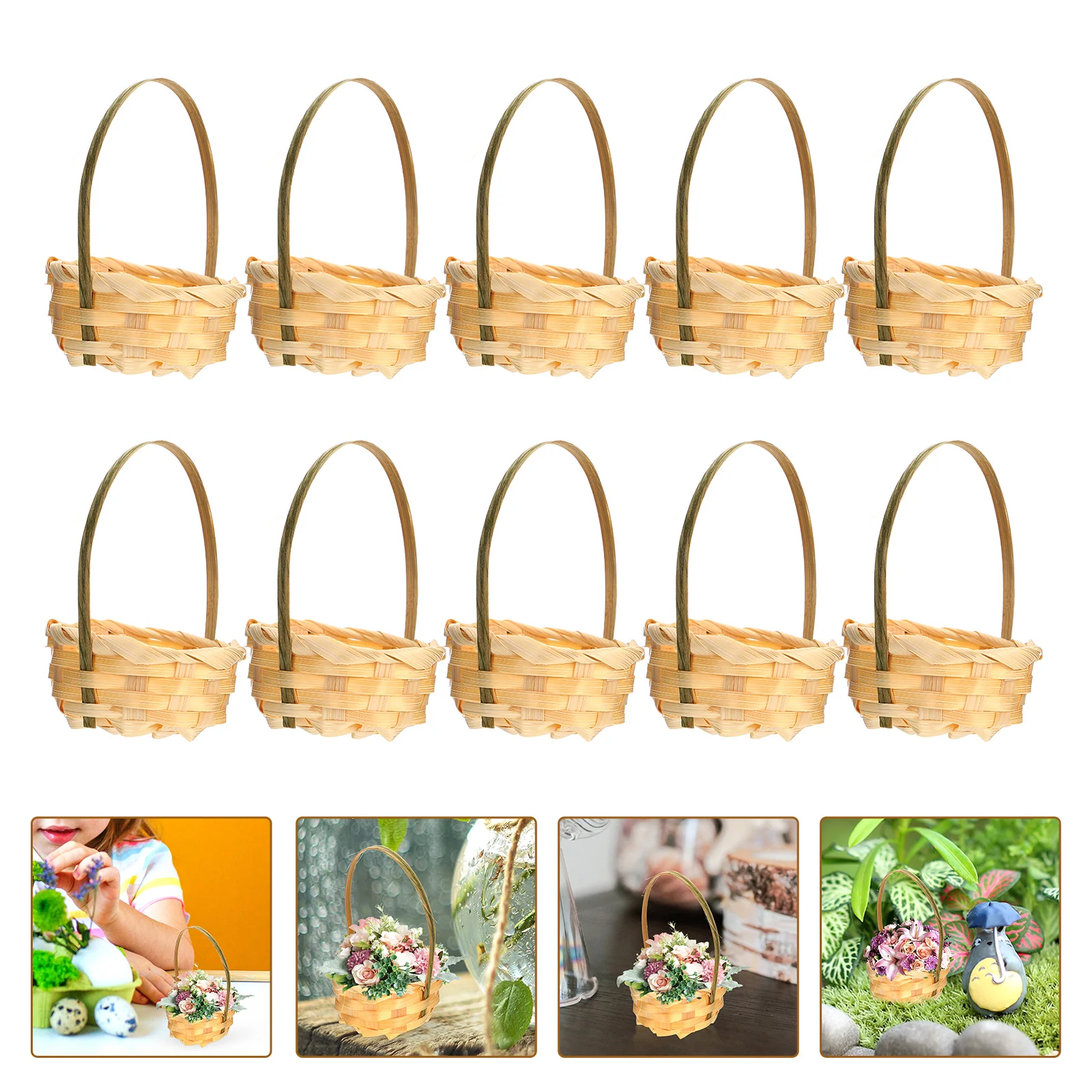 

10 Pcs Mini Flower Basket Rustic Girl Home Storage Hand-held Wooden Portable Multi-purpose Bamboo Micro Scene