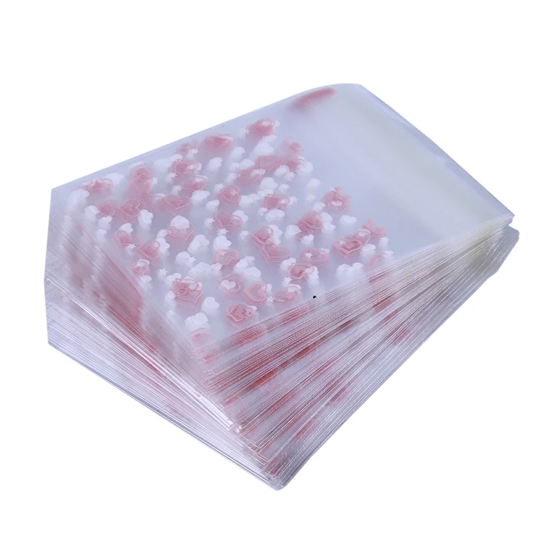 

100Pcs/Pack Pink Loving Heart Cookies Candy Baking Plastic Self-adhesive Cosmetic Soap Package Bags