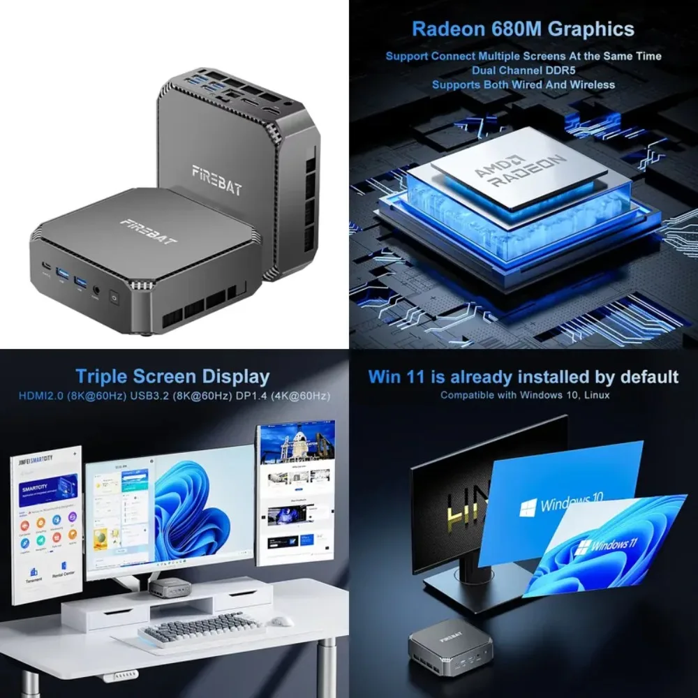 Фото Мини-компьютер A6 Ryzen 7 7735HS с двухдиапазонным Wi-Fi 6, BT5.2, DDR5 16 ГБ, 512 ГБ, настольный игровой ПК, со встроенной памятью, мини-формат №2