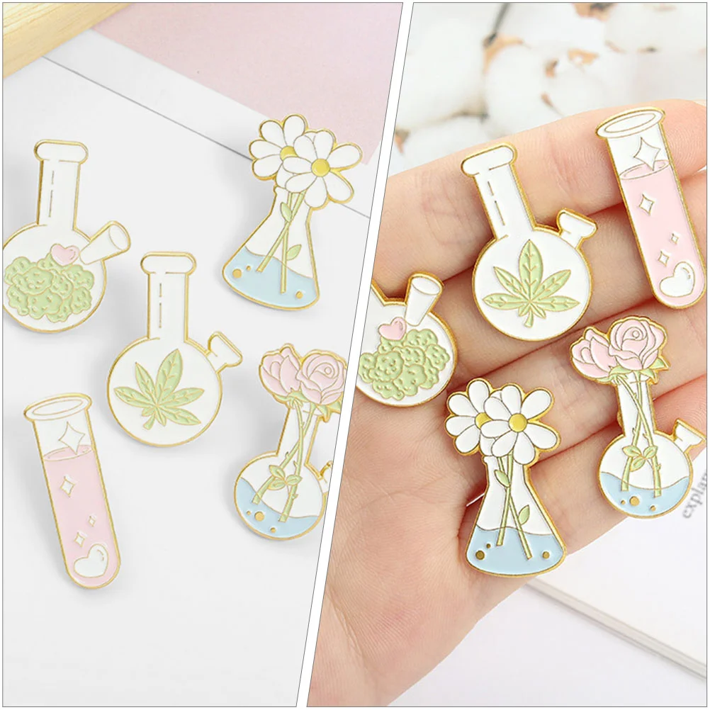 

5 Pcs Science Beaker Brooch Badge Mini Pin Flower Vase Flask Lapel Vases Enamel Laboratory