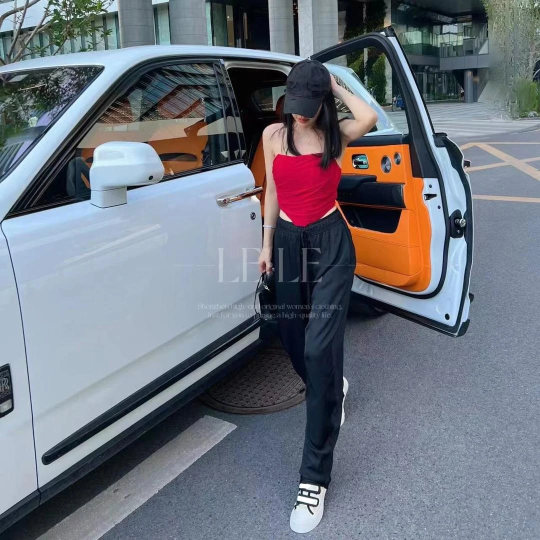 

Female Clothing Korean Fashion Thin Cargo Elastic Waist Casual Sports Y2k Trousers Summer Women's Pants