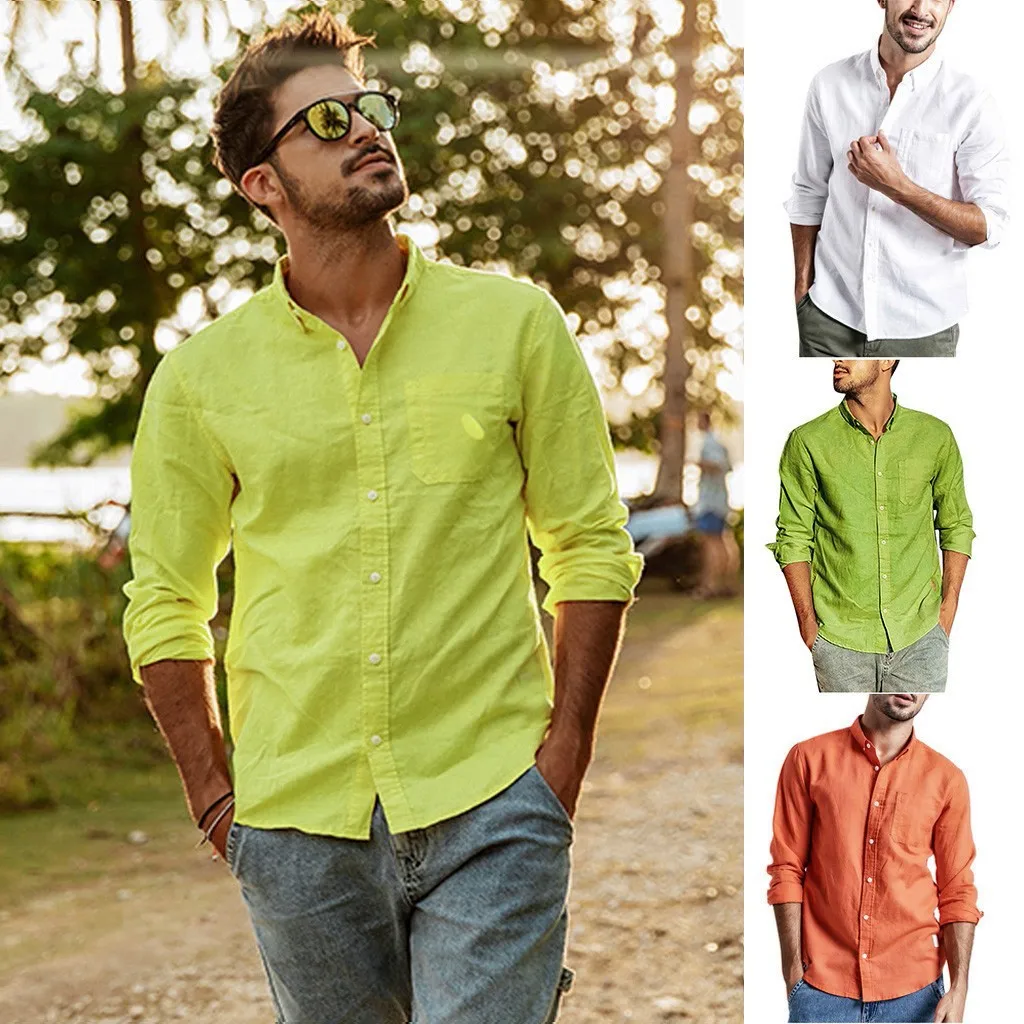 

New Fashion Men Summer Shirt Button Casual Cardigan Cotton Linen Shirt Long Sleeve Men's Social Dress Shirt Top Blouse Shirts