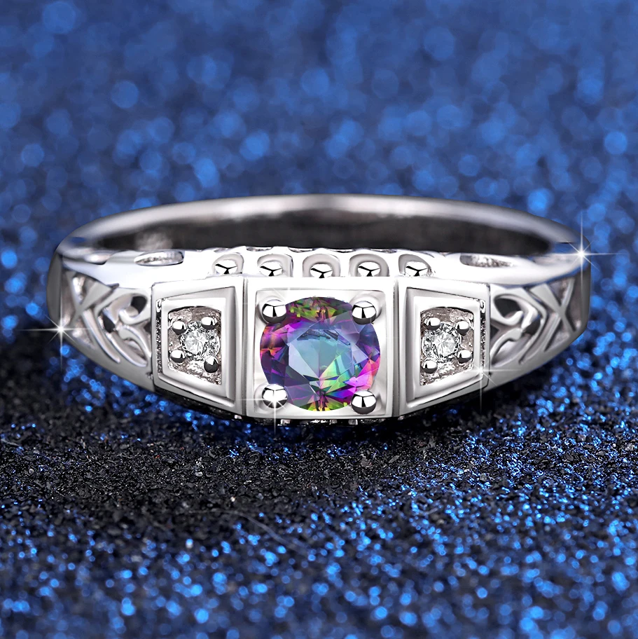 

Top Quality Mystic Topaz Excellent Cut 925 Sterling Silver Rings Women Girl Casual Trendy Dating Anniversary Gift Fine Jewelry