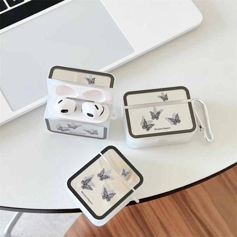 

Korean Style Fashion Mirror Makeup Two-color Overlapping Butterfly Silicone Soft Anti-drop For AirPods 1 2 3 Pro Earphone Case