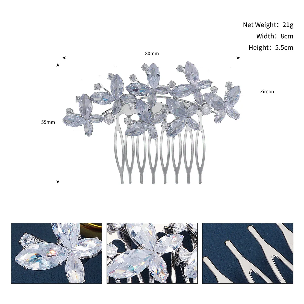 Classic Zirconia Women's Hair Comb Luxury Headpiece Side Clip Party Dress Up Accessories Jewellery