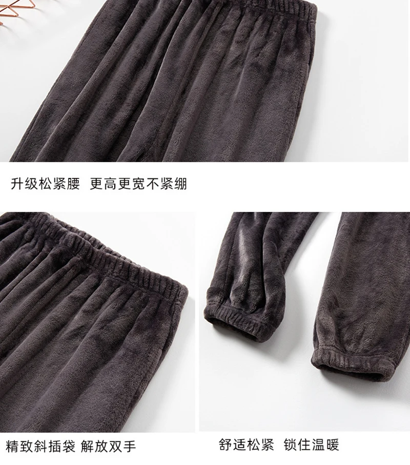 Winter New Men's Flannel Hooded Pullover Pyjama Set Thick Warm Long Sleeve Velvet Sleepwear Suit Couples Casual Home Costumes