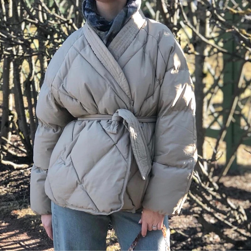 2021 New Design Women Winter Solid Sashes Coat Female Thick High Quality Students Outwear Sweet Women Jacket Streetwear