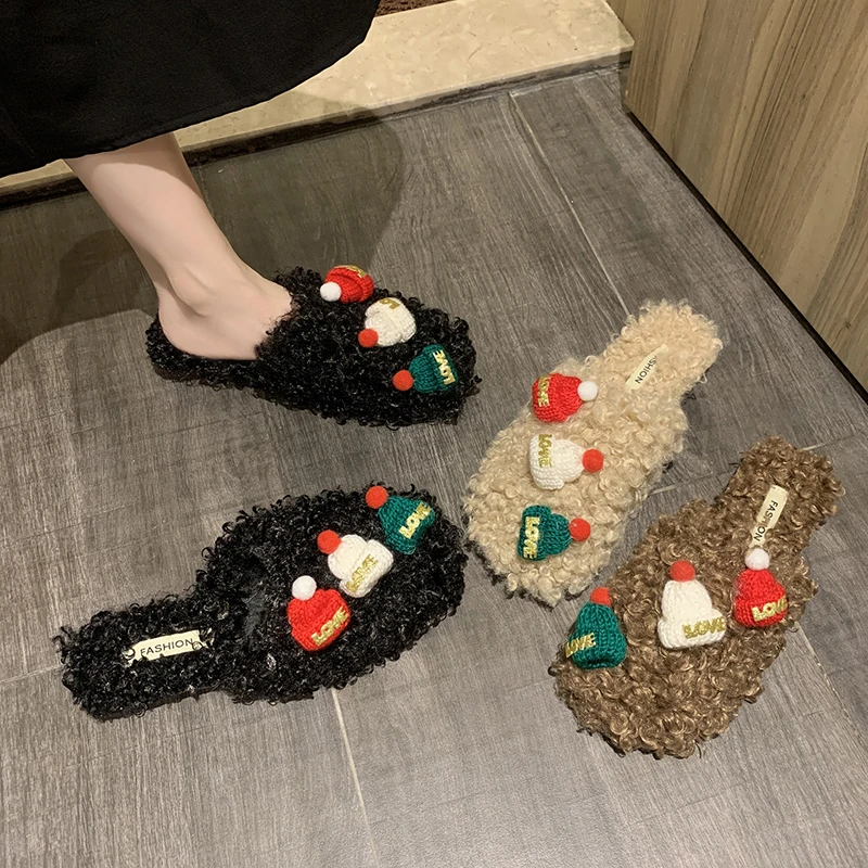 

Baotou Hairy Slippers Women 2022 New Style Flat-bottomed Outer Wear Comfortable Soft Bottom Bowknot Cotton Drag Women