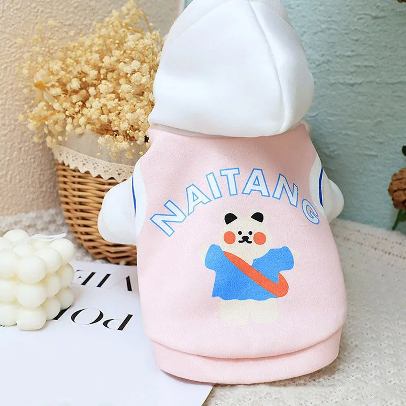 

Розовая мультяшная Одежда для собак, толстовка, милая Одежда для собак, теплая одежда для домашних животных с принтом медведя, модная осенне...