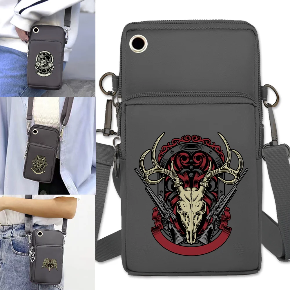 

Mobile Phone Bags Wallets Women Sports Accessories Storage Pack Apple/Huawei Universal Cell Phone Pouch Skull Print Shoulder Bag