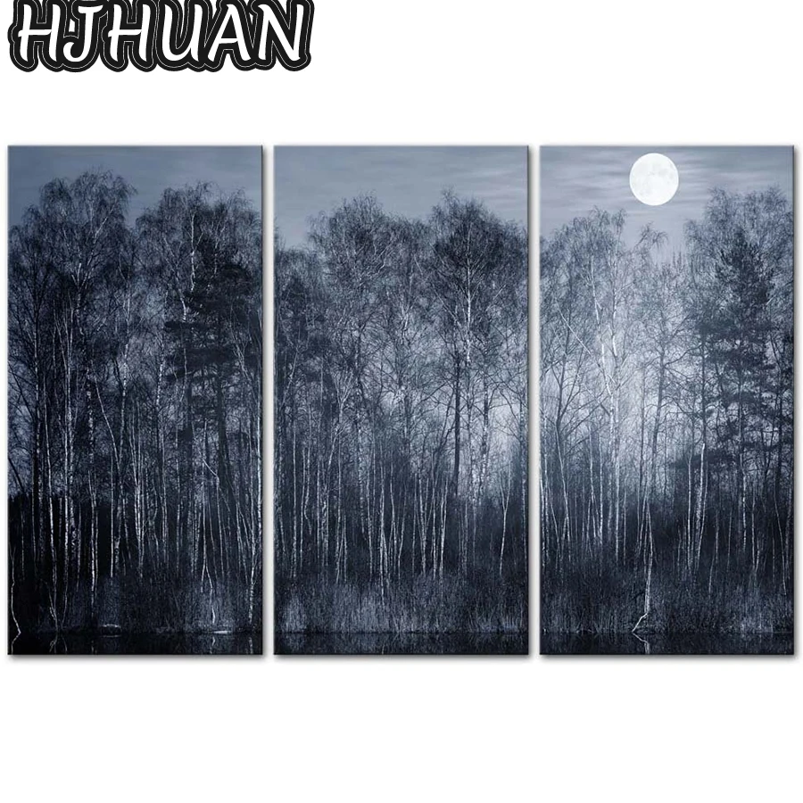 

3pcs New 5D moon, forest night scene Round diamond painting DIY diamond painting embroidery Home Decoration diamond mosaic gift
