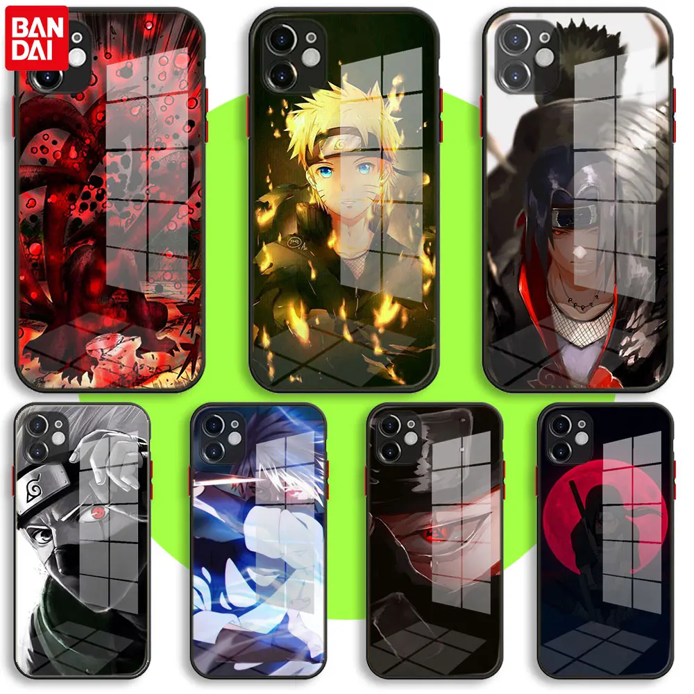 

BANDAI Black Soft Glass Case For iPhone 13 11 12 Mini Pro Max XS XR X 7 8 6 Plus SE2 Silicone Cover Hokage Naruto Kakashi
