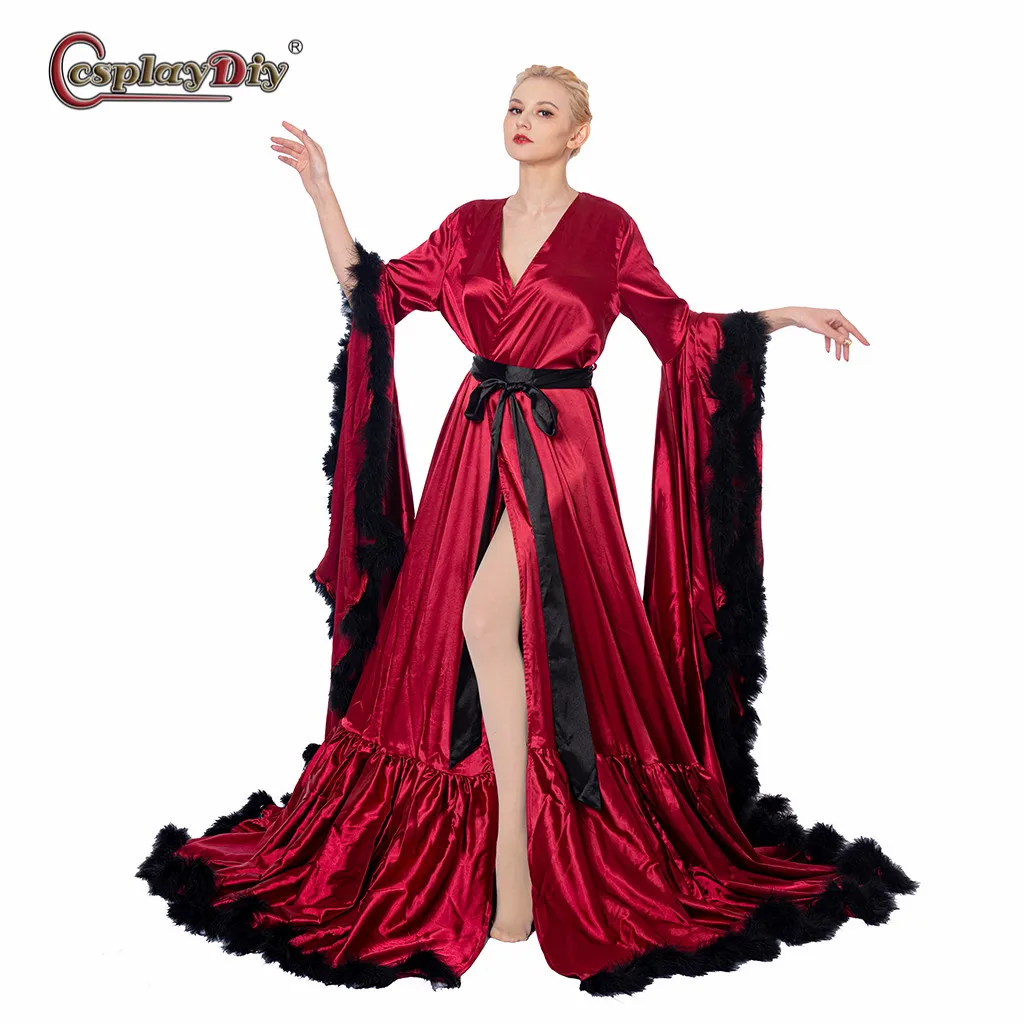 Long Bridal Boudoir Feathers Bridal Robe Red Dress Wedding Scarf Evening Gown Bathrobe Fur Trim Costume Homecoming Party Gown