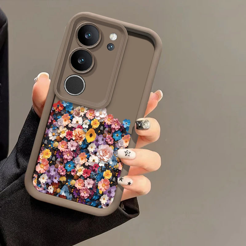 Bright Colorful Flowers Case For Vivo S17 S16E S15 S12 S1 Pro Camera Lens Protection Shockproof Silicone Soft Phone Cover Funda