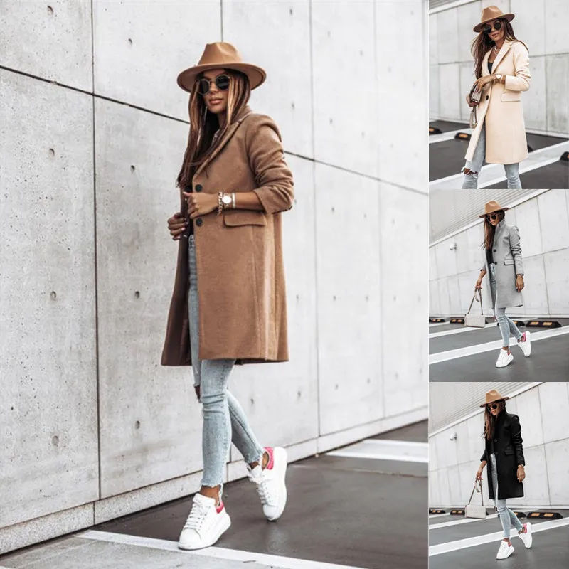

2022 New Arrivals Autumn and Winter Simple Long Sleeve Button Nizi Coat Coat Women's Casual Single Breasted Solid Color Coat