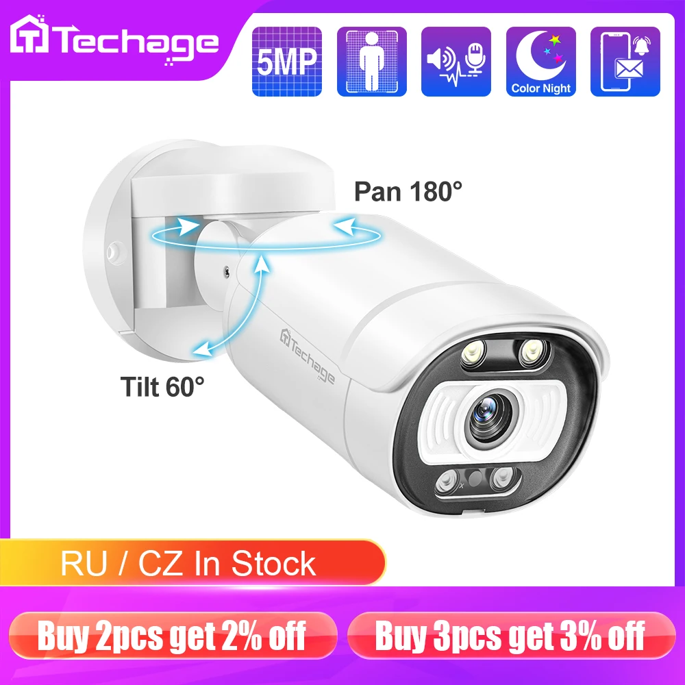 

Techage HD 5MP PTZ POE Security Camera Smart AI Face Detection Surveillance Camera Outdoor Color Night Vision CCTV Two-way Audio