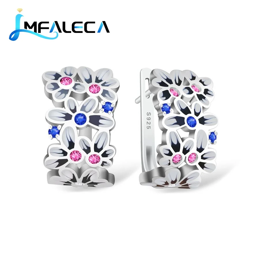 

Blue Sapphire Vintage Clip Earrings for Women 925 Silver Jewelry Flower Enamel Ruby Earring Wedding Birthday Fine Gift