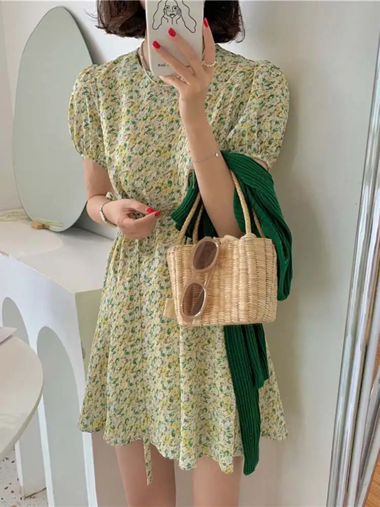 

VONDA Oversize Fashion Spring Sundress Women Short Sleeve Robe Floral Printed Holiday Dress Female Pleated Party Short Vestidos