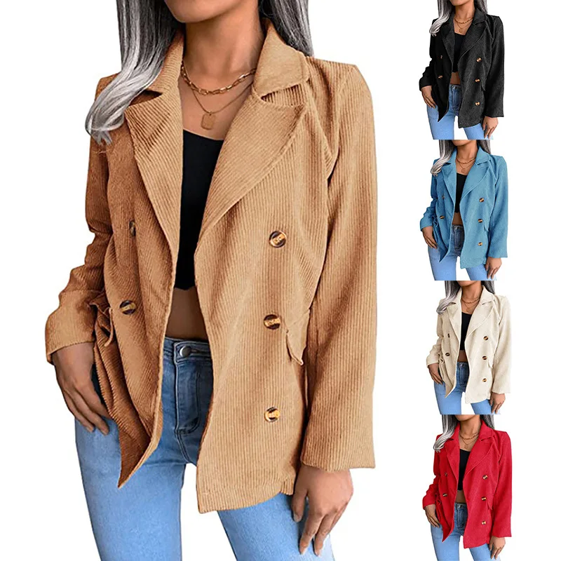 2023 Autumn and Winter New Loose Versatile British Style Coats and Jackets Women Top Solid Corduroy Coat Women's