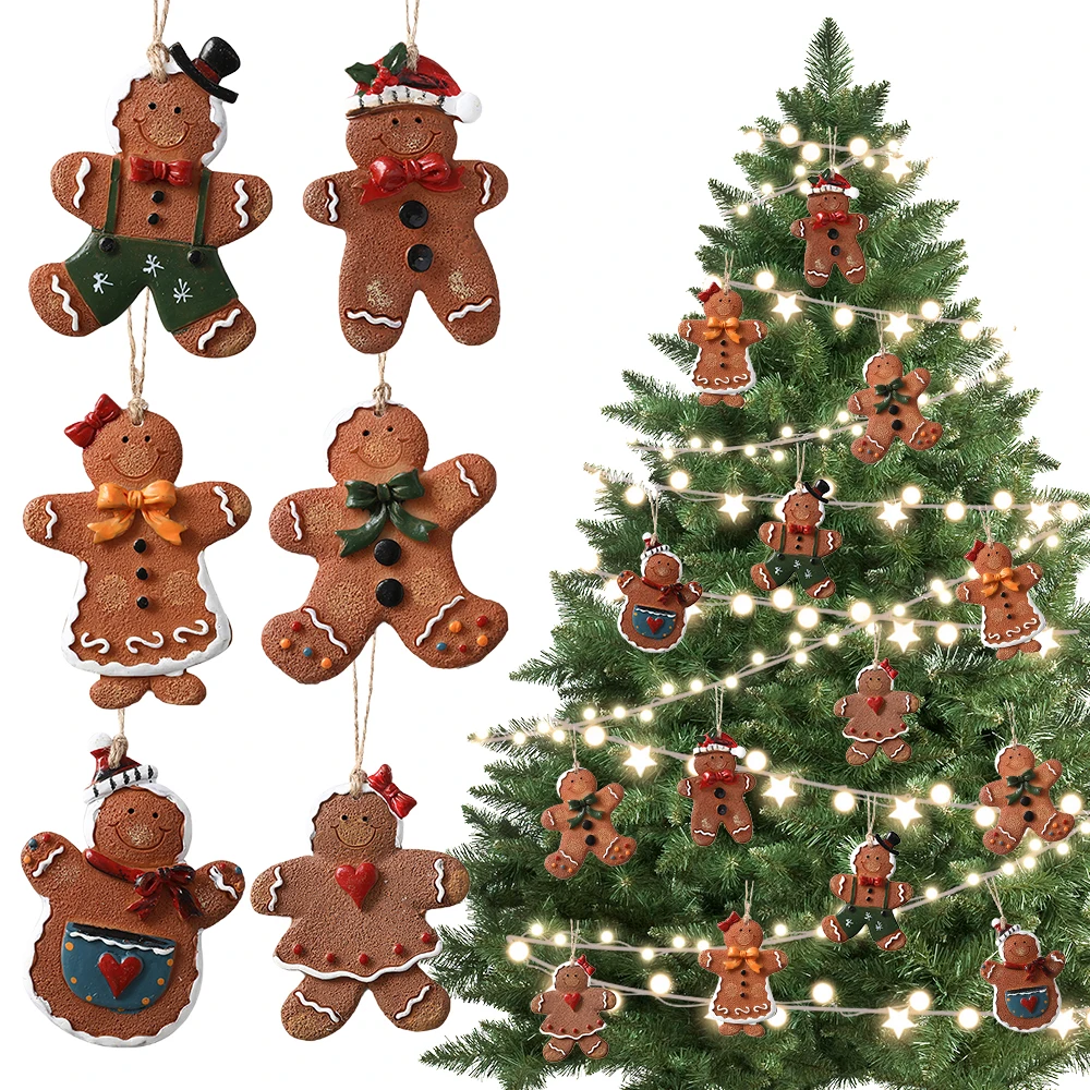 

6pcs Gingerbread Man Ornaments Xmas Tree Hanging Pendant 2023 Merry Christmas Decorations for Home 2024 New Year Gift Navidad