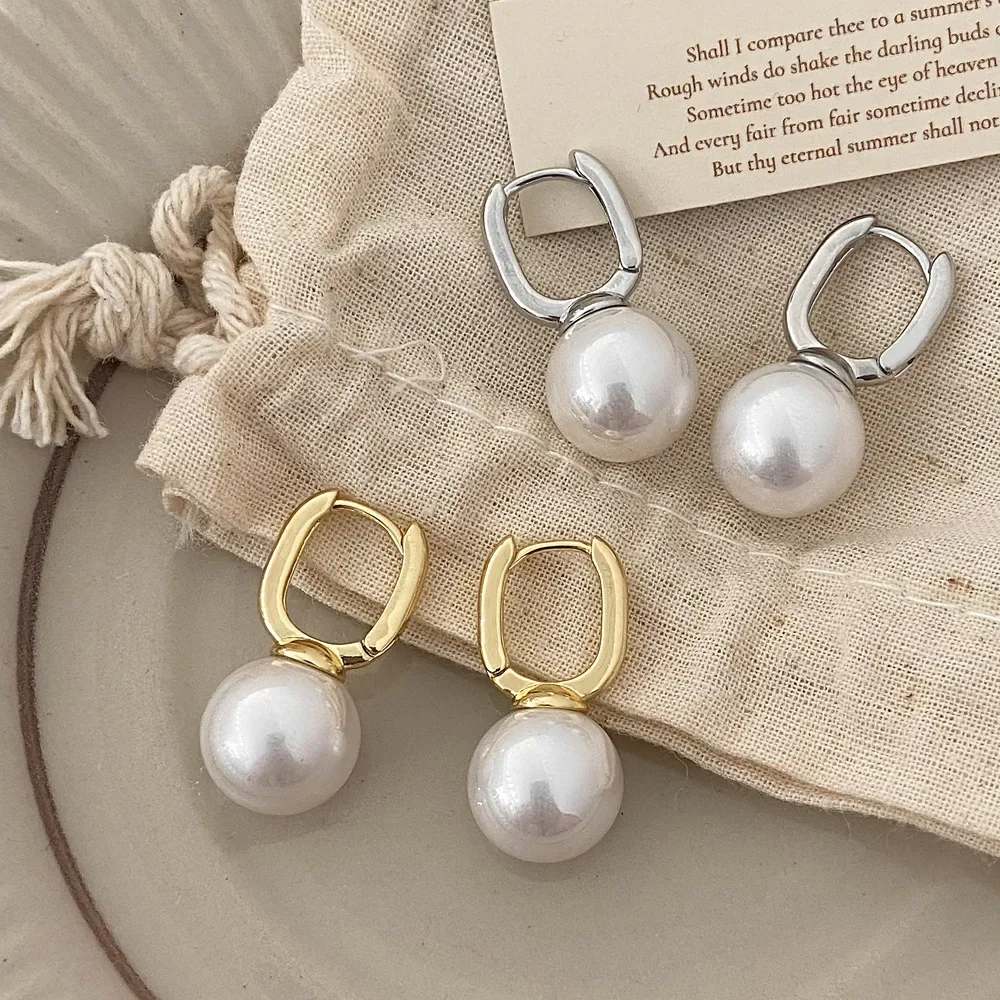 Элегантные серьги-кольца с жемчужной застежкой для женщин корейский стиль