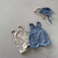 2022 summer new baby denim bodysuit hat cute newborn toddler overalls infant boy sleeveless jumpsuit kids denim overalls
