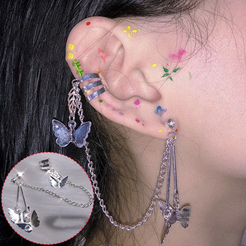 

Punk Ear Studs Butterfly Fashion Female Punk Ear Bone Clip In One Earrings Butterfly Ear Bone Clip Jewelry Cool Stud Gifts