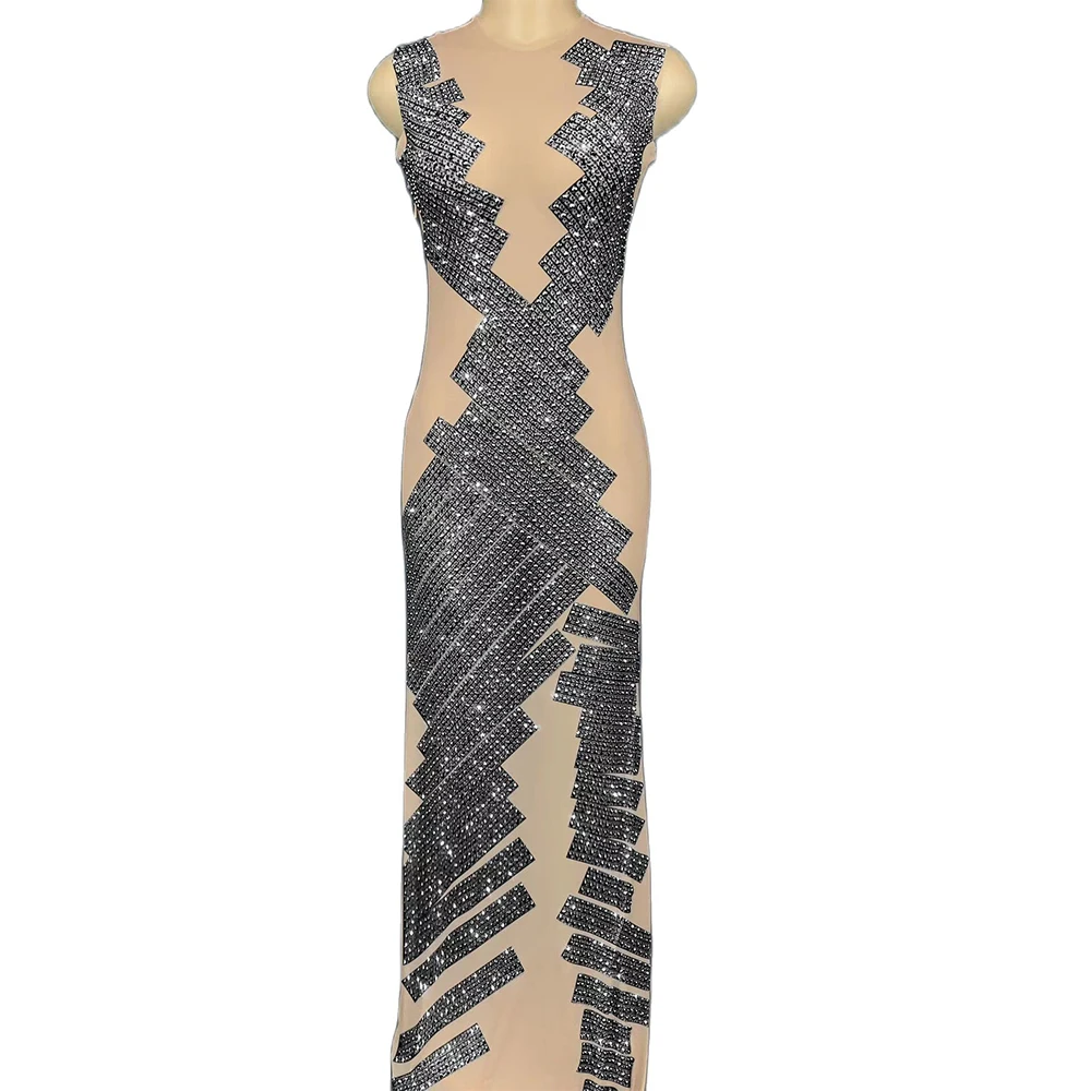 

Разноцветные блестящие стразы, сексуальное длинное платье с разрезом для женщин, вечерние костюмы для выступлений