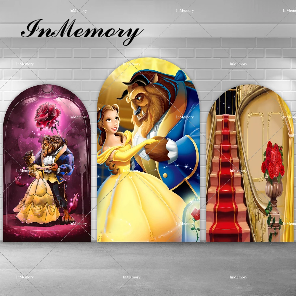 

Disney Beauty and The Beast Princess Belle Chiara Wall Arch Backdrop Cover Girls Birthday Dance Party Background Doubleside