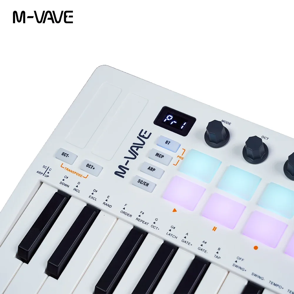 M-VAVE SMK-II 25-клавишный Контроллер MIDI-клавиатуры С 16 Барабанными Пэдками RGB