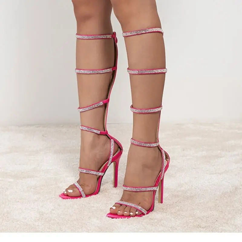 Купи 2023 New Women's Sandals Rhinestone Long Heel Sandals Slim Heel Nightclub Banquet Princess Sandals за 1,470 рублей в магазине AliExpress