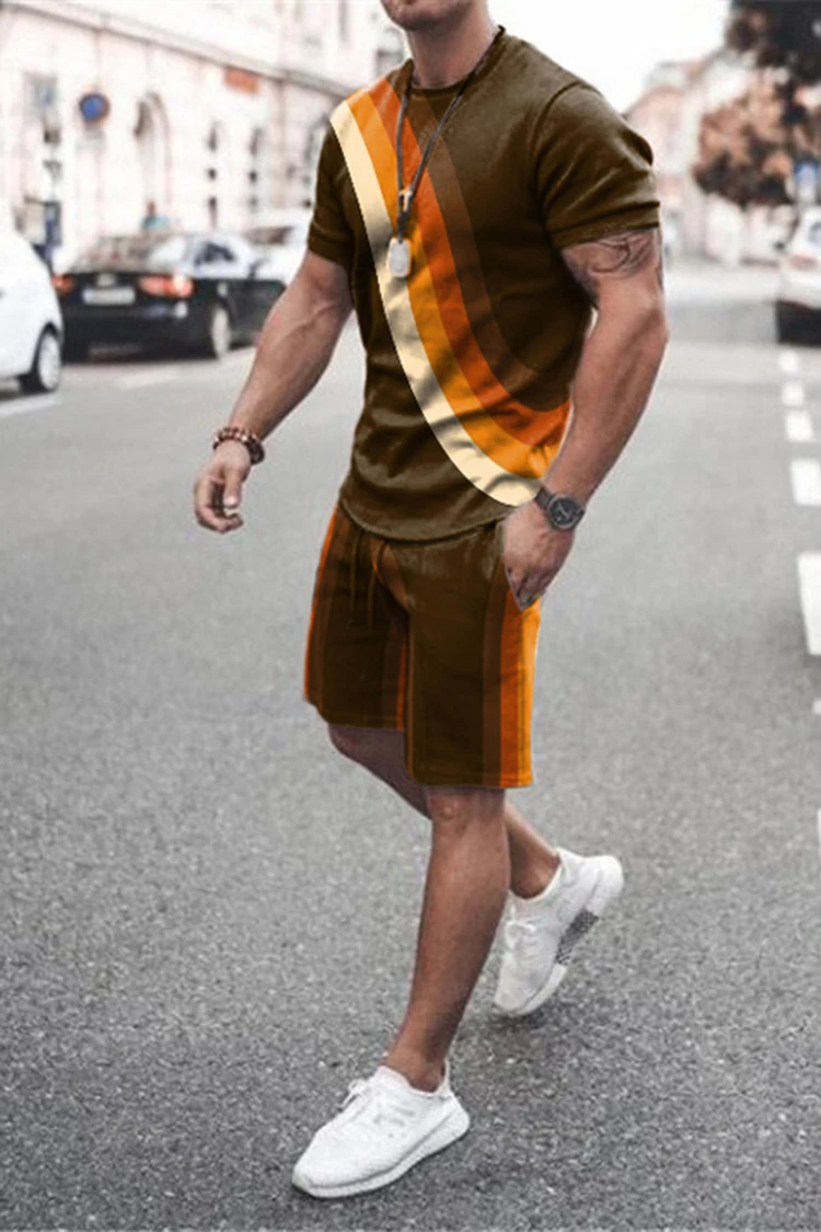 Summer Men Sets Shorts Outfits Male Clothing Street T Shirt Two Piece 3D Print Casual O-Neck Tracksuit Oversized Beach Sportwear