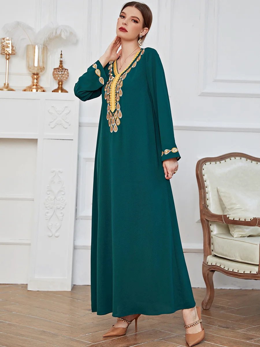 2022 женское мусульманское абайя весна-лето длинное женское платье Модное Элегантное вышитое Рамадан Макси марокканское платье