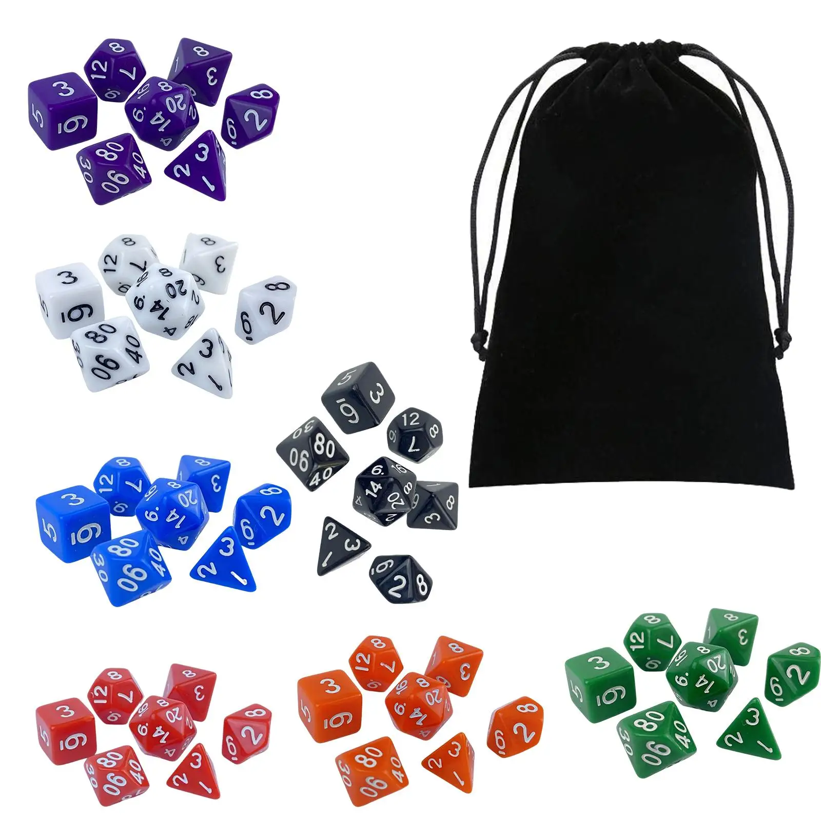 

70 Pieces Polyhedral Dice D4 D6 D8 D10 D12 D20 Acrylic Multi Sided Dices Role Playing Party Favors for RPG DnD Table Board Games
