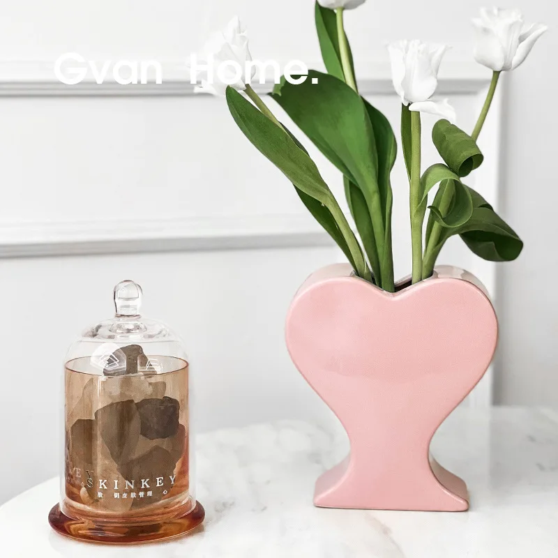 

Ins Wind Peach Heart High Appearance Level Vase Creative Nordic Flower Vases Ornaments for Restaurant Bedroom Living Home Decor