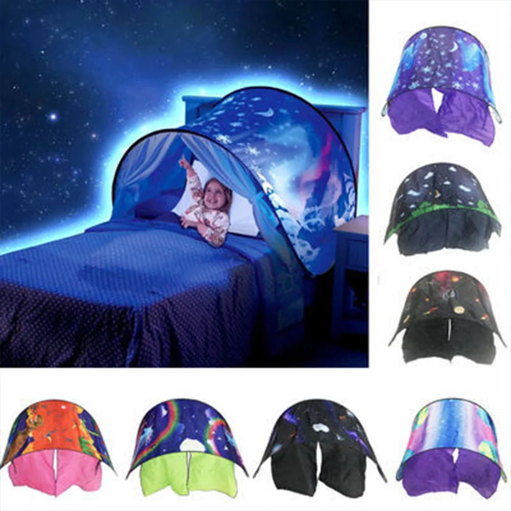 80*220 cm Kids Magical Folding Tent Dream Bed Winter Wonderland & Unicorn & Dinosaur Island Children Bedroom Game Wigwam