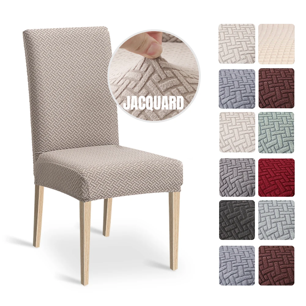 

Dining Chair Cover Solid color Jacquard Spandex Slipcover Protector Case Stretch for Kitchen Chair Seat Hotel Banquet Elastic