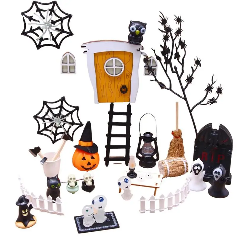 

Halloween Dollhouse Miniatures 35 Pieces Miniature Horror Toy Set With Pumpkin Spider Skeleton Halloween Garden Landscape Mini