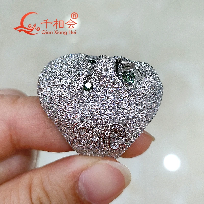 26*33mm Ghost men Face full of D white melee moissanite  Sterling 925 Silver hip hop Ring Men women  Diamonds Male fine Jewelry