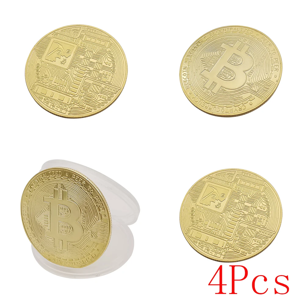 

4 шт. позолоченные монеты Биткоин, коллекционное искусство, физические памятные монеты BTC с чехлом, подарок, металлическая Античная имитация