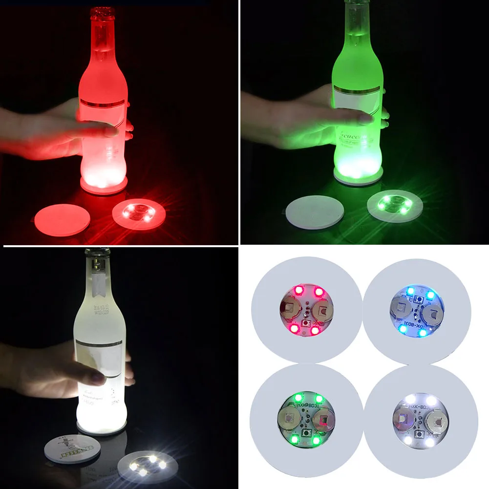 

10pcs Bottle Stickers Coasters Lights Battery Powered LED Party Drink Cup Mat Christmas Vase New Year Halloween Decoration Light