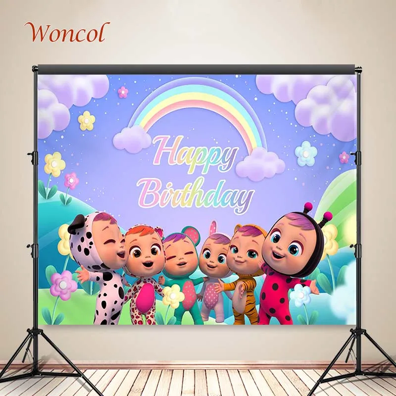 

Woncol Cry Baby Magic Tears Photo Backgrounds Child Birthday Photography Backdrops Balloons Flags Pink Decor Banners Photo Props