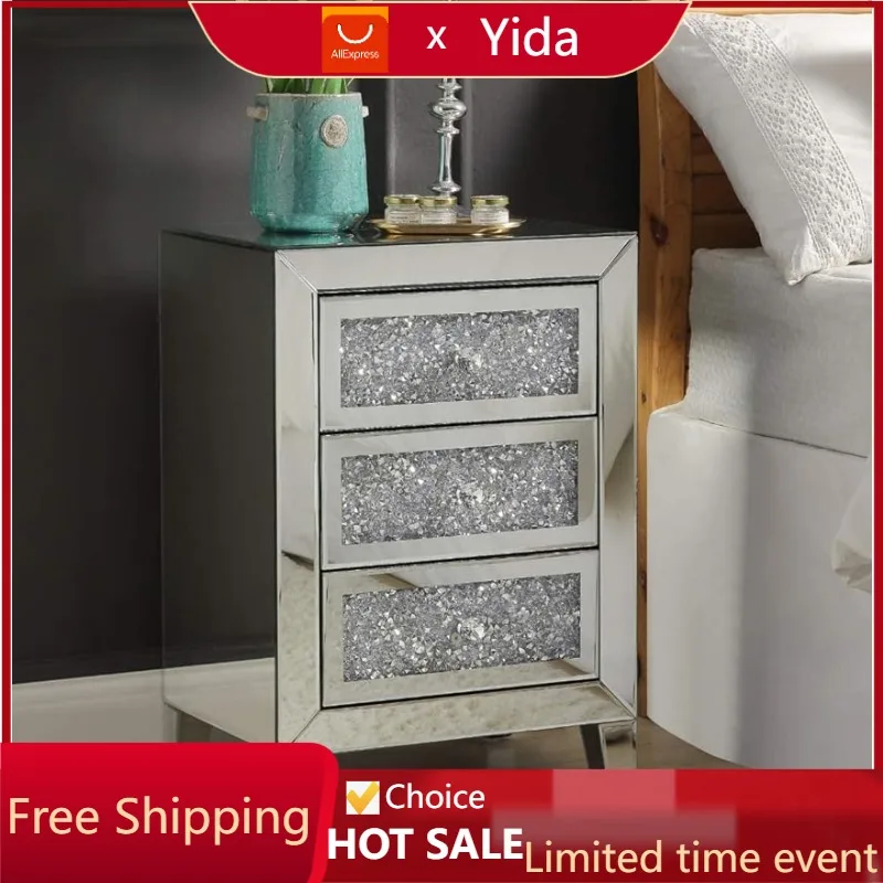 

MIREO прикроватная тумбочка с зеркалом с 3 ящиками, зеркальный серебристый стол для гостиной/спальни