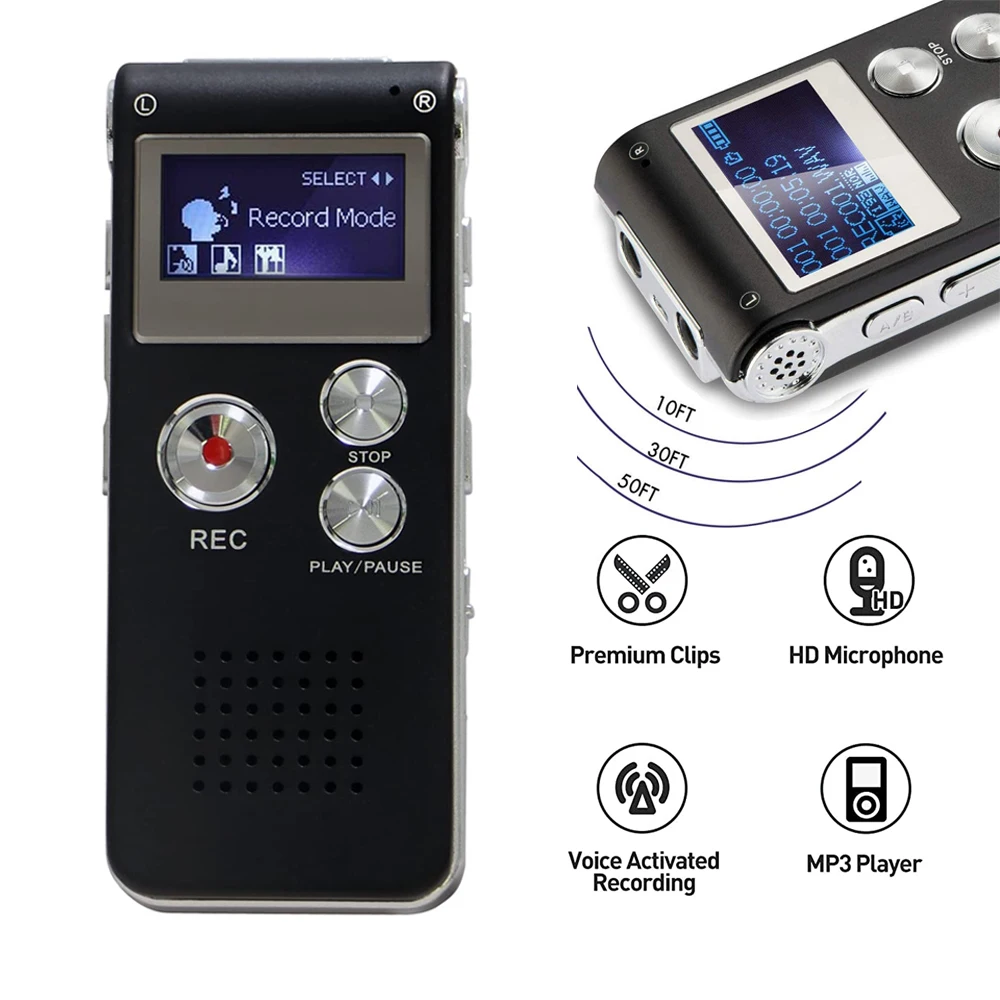 

Диктофон 8 ГБ Устройство записи с голосовой активацией Цифровой диктофон MP3-плеер для лекций Интервью Мини-аудиокассета Диктофон