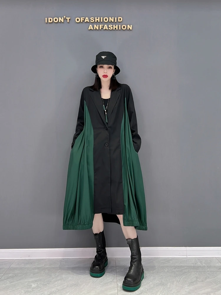 

SuperAen 2022 Весна Новая мода рубашка платье костюм воротник сплайсинга повседневные свободные женские большие длинные платья