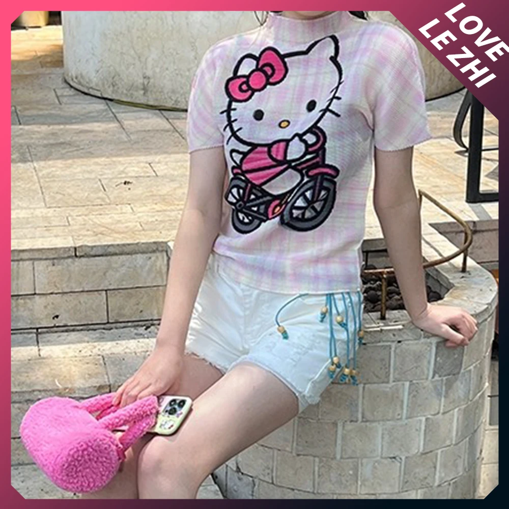 Футболка Sanrioed с коротким рукавом милый тонкий топ принтом Hello Kittys